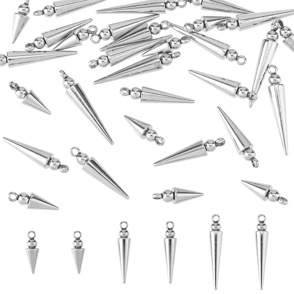 9726 30Pcs 3 Styles Stainless Steel Spike Charms 12/17.5/21.5mm Hiphop Punk